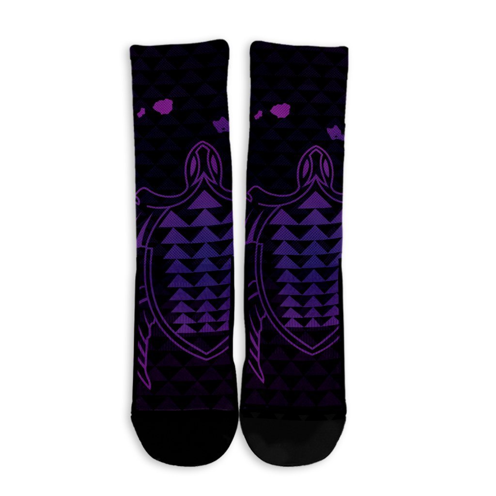 Hawaiian Map Kakau Turtle Polynesian Crew Socks - Purple - AH - Polynesian Pride