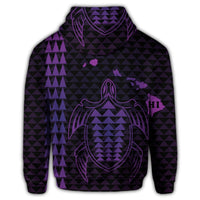 Hawaiian Map Kakau Turtle Polynesian Zip Hoodie Purple - Polynesian Pride