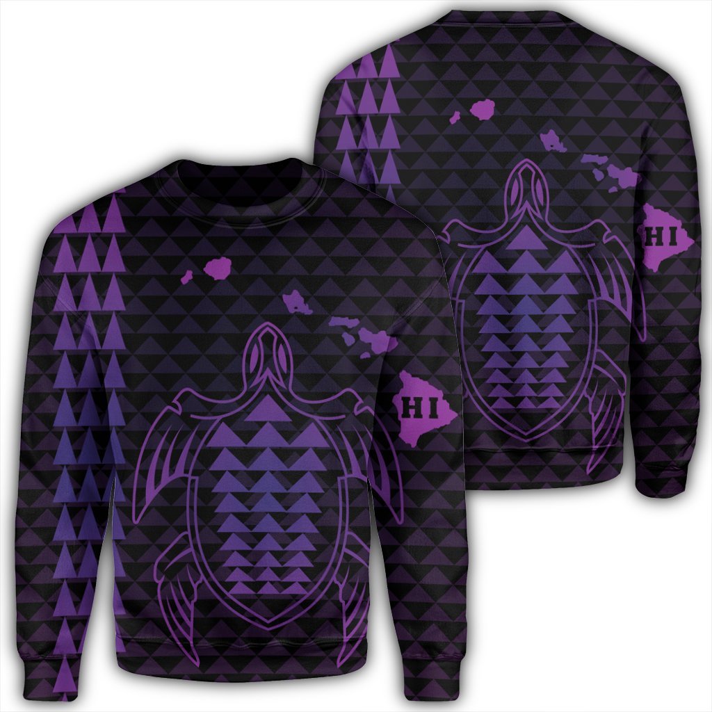 Hawaiian Map Kakau Turtle Polynesian Sweatshirt - Purple - AH Unisex Black - Polynesian Pride