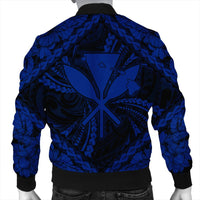 Hawaiian Map Kanaka Hibiscus Blue Polynesian Bomber Jacket - AH - Polynesian Pride