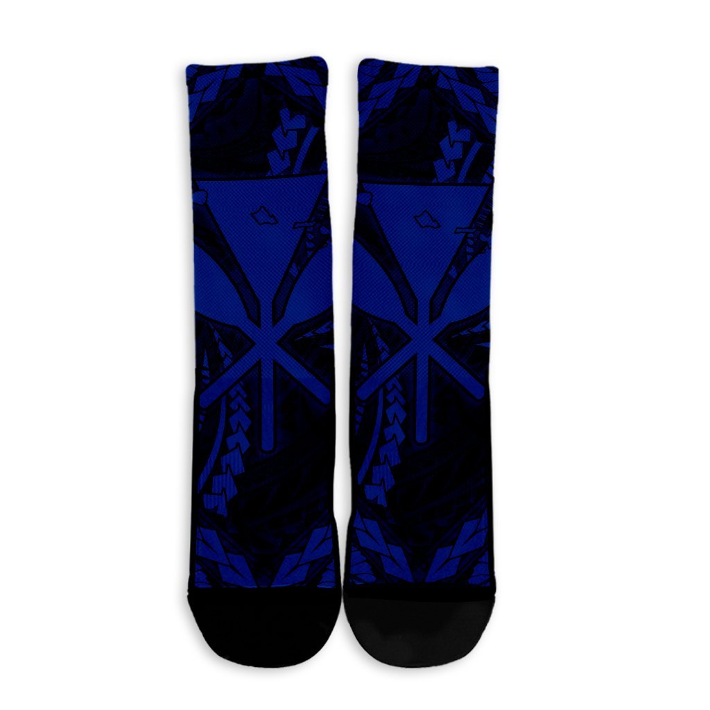 Hawaiian Map Kanaka Hibiscus Blue Polynesian Crew Socks - AH - Polynesian Pride