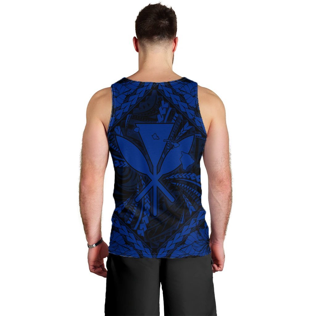 Hawaiian Map Kanaka Hibiscus Blue Polynesian Tank Top - AH - Polynesian Pride