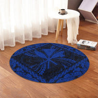 Hawaiian Map Kanaka Hibiscus Blue Polynesian Round Carpet - AH - Polynesian Pride