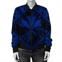 Hawaiian Map Kanaka Hibiscus Blue Polynesian Bomber Jacket - AH - Polynesian Pride