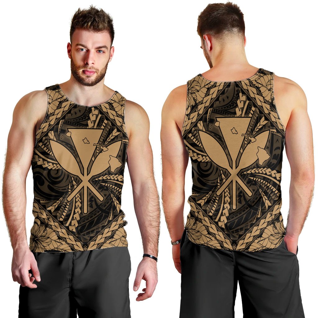 Hawaiian Map Kanaka Hibiscus Gold Polynesian Tank Top - AH - Polynesian Pride