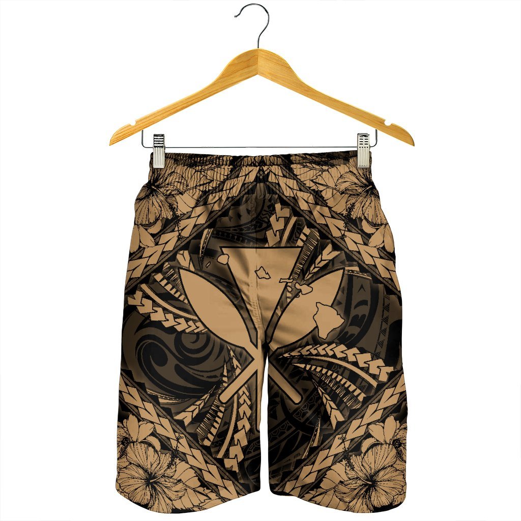 Hawaiian Map Kanaka Hibiscus Gold Polynesian Men's Shorts - AH - Polynesian Pride