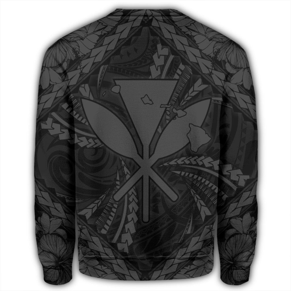 Hawaiian Map Kanaka Hibiscus Gray Polynesian Sweatshirt - AH - Polynesian Pride