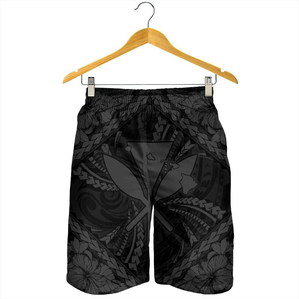 Hawaiian Map Kanaka Hibiscus Gray Polynesian Men's Shorts - AH - Polynesian Pride