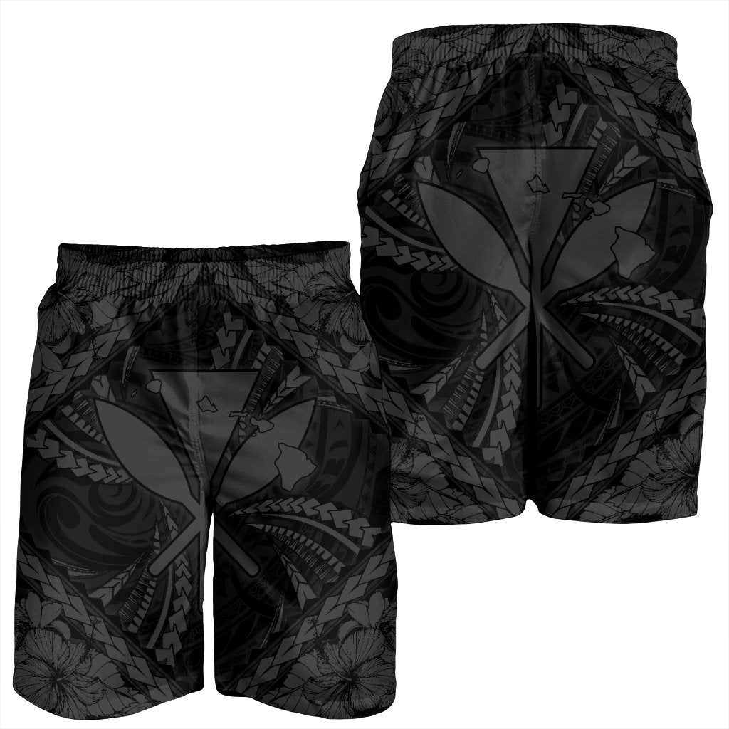 Hawaiian Map Kanaka Hibiscus Gray Polynesian Men's Shorts - AH - Polynesian Pride