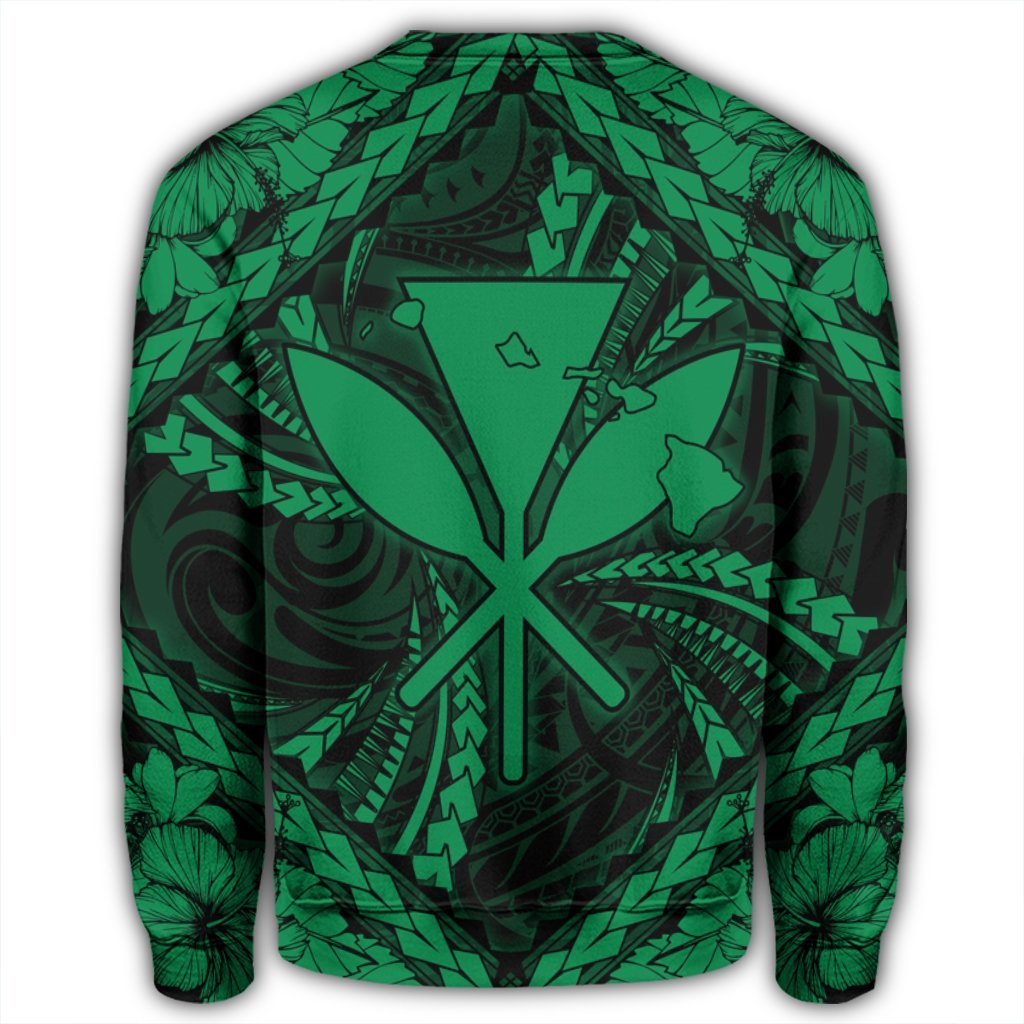 Hawaiian Map Kanaka Hibiscus Green Polynesian Sweatshirt - AH - Polynesian Pride