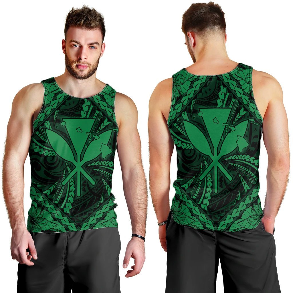 Hawaiian Map Kanaka Hibiscus Green Polynesian Tank Top - AH - Polynesian Pride