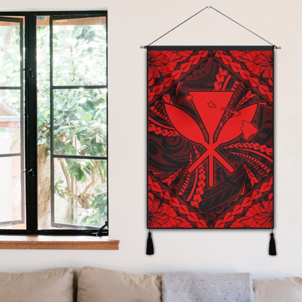 Hawaiian Map Kanaka Hibiscus Red Polynesian Hanging Poster - AH - Polynesian Pride