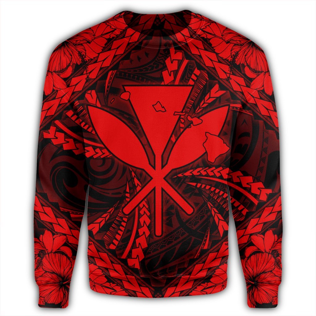 Hawaiian Map Kanaka Hibiscus Red Polynesian Sweatshirt - AH - Polynesian Pride