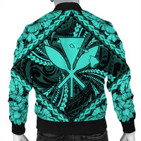 Hawaiian Map Kanaka Hibiscus Turquoise Polynesian Bomber Jacket - AH - Polynesian Pride