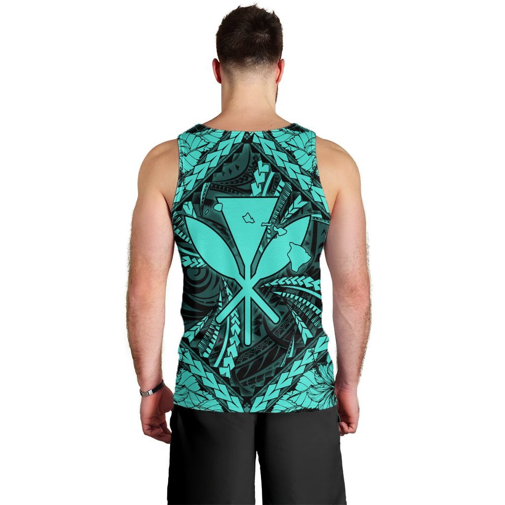Hawaiian Map Kanaka Hibiscus Turquoise Polynesian Tank Top - AH - Polynesian Pride