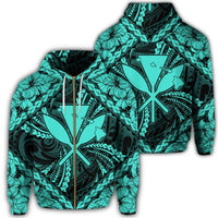 Hawaiian Map Kanaka Hibiscus Turquoise Polynesian Zip Hoodie Unisex Art - Polynesian Pride