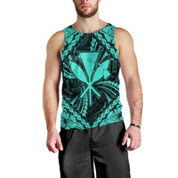 Hawaiian Map Kanaka Hibiscus Turquoise Polynesian Tank Top - AH Black - Polynesian Pride