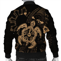 Hawaiian Map Kanaka Hibiscus Turtle Gold Polynesian Bomber Jacket - AH - Polynesian Pride