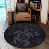 Hawaiian Map Kanaka Hibiscus Turtle Gray Polynesian Round Carpet - AH - Polynesian Pride