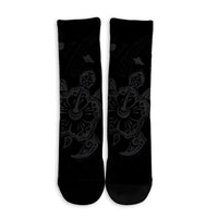 Hawaiian Map Kanaka Hibiscus Turtle Gray Polynesian Crew Socks - AH - Polynesian Pride