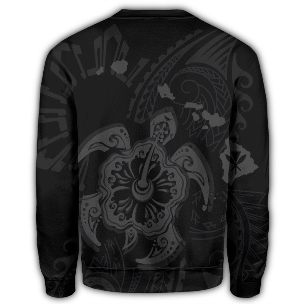 Hawaiian Map Kanaka Hibiscus Turtle Gray Polynesian Sweatshirt - AH - Polynesian Pride