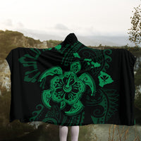 Hawaiian Map Kanaka Hibiscus Turtle Green Polynesian Hooded Blanket - AH - Polynesian Pride