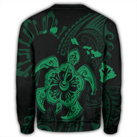 Hawaiian Map Kanaka Hibiscus Turtle Green Polynesian Sweatshirt - AH - Polynesian Pride