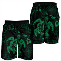 Hawaiian Map Kanaka Hibiscus Turtle Green Polynesian Men's Shorts - AH - Polynesian Pride