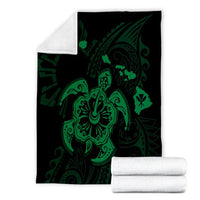 Hawaiian Map Kanaka Hibiscus Turtle Green Polynesian Premium Blankets - AH - Polynesian Pride