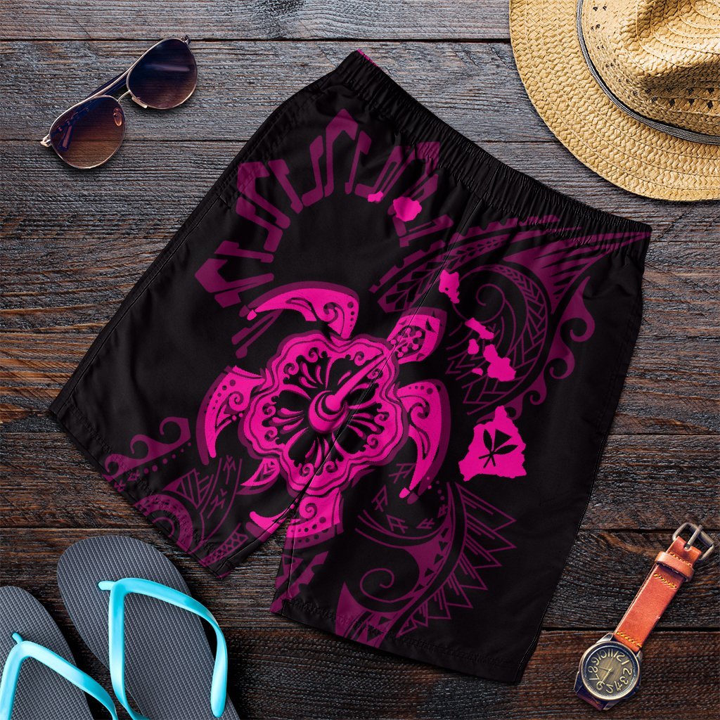 Hawaiian Map Kanaka Hibiscus Turtle Pink Polynesian Men's Shorts - AH Art - Polynesian Pride