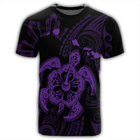 Hawaiian Map Kanaka Hibiscus Turtle Purple Polynesian T Shirt - Polynesian Pride