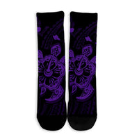 Hawaiian Map Kanaka Hibiscus Turtle Purple Polynesian Crew Socks - AH - Polynesian Pride