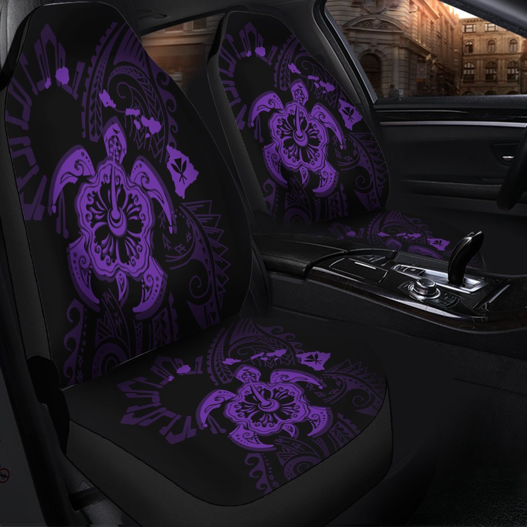 Hawaiian Map Kanaka Hibiscus Turtle Purple Polynesian Car Seat Covers - AH - Polynesian Pride