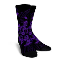 Hawaiian Map Kanaka Hibiscus Turtle Purple Polynesian Crew Socks - AH - Polynesian Pride