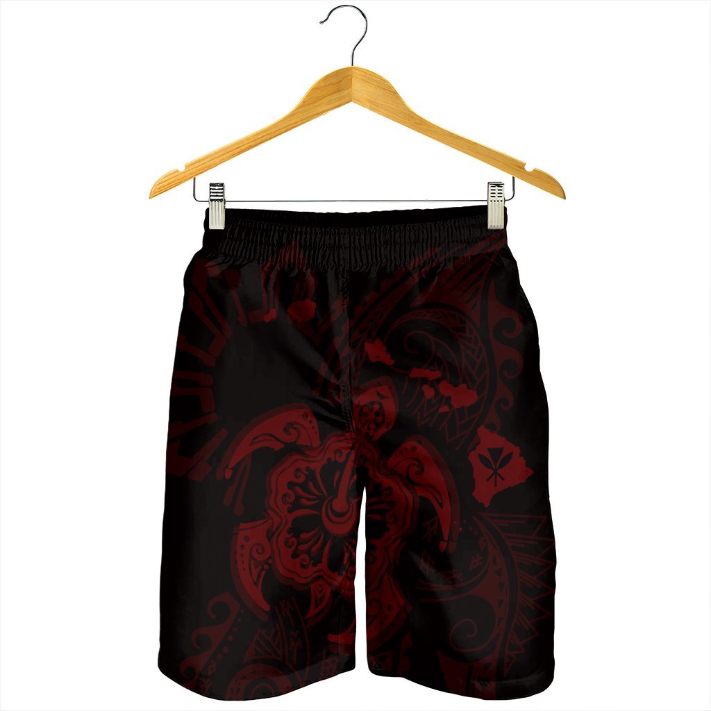 Hawaiian Map Kanaka Hibiscus Turtle Red Polynesian Men's Shorts - AH - Polynesian Pride