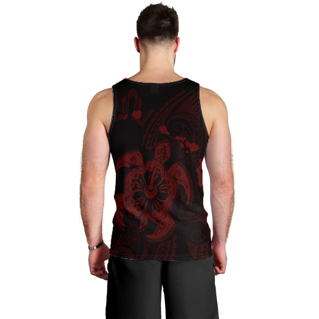 Hawaiian Map Kanaka Hibiscus Turtle Red Polynesian Tank Top - AH - Polynesian Pride