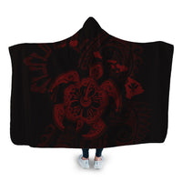 Hawaiian Map Kanaka Hibiscus Turtle Red Polynesian Hooded Blanket - AH Hooded Blanket White - Polynesian Pride