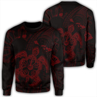 Hawaiian Map Kanaka Hibiscus Turtle Red Polynesian Sweatshirt - AH Unisex Black - Polynesian Pride
