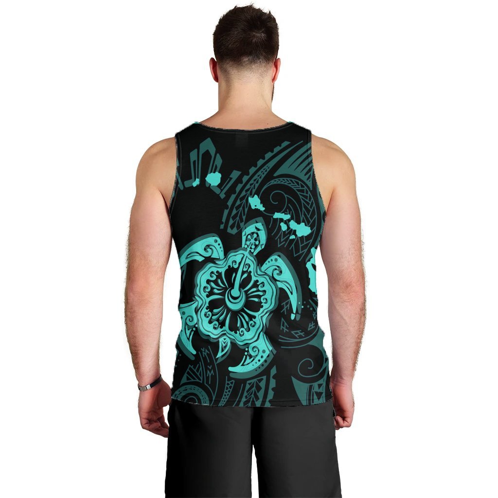 Hawaiian Map Kanaka Hibiscus Turtle Turquoise Polynesian Tank Top - AH - Polynesian Pride