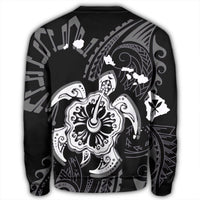 Hawaiian Map Kanaka Hibiscus Turtle White Polynesian Sweatshirt - AH - Polynesian Pride