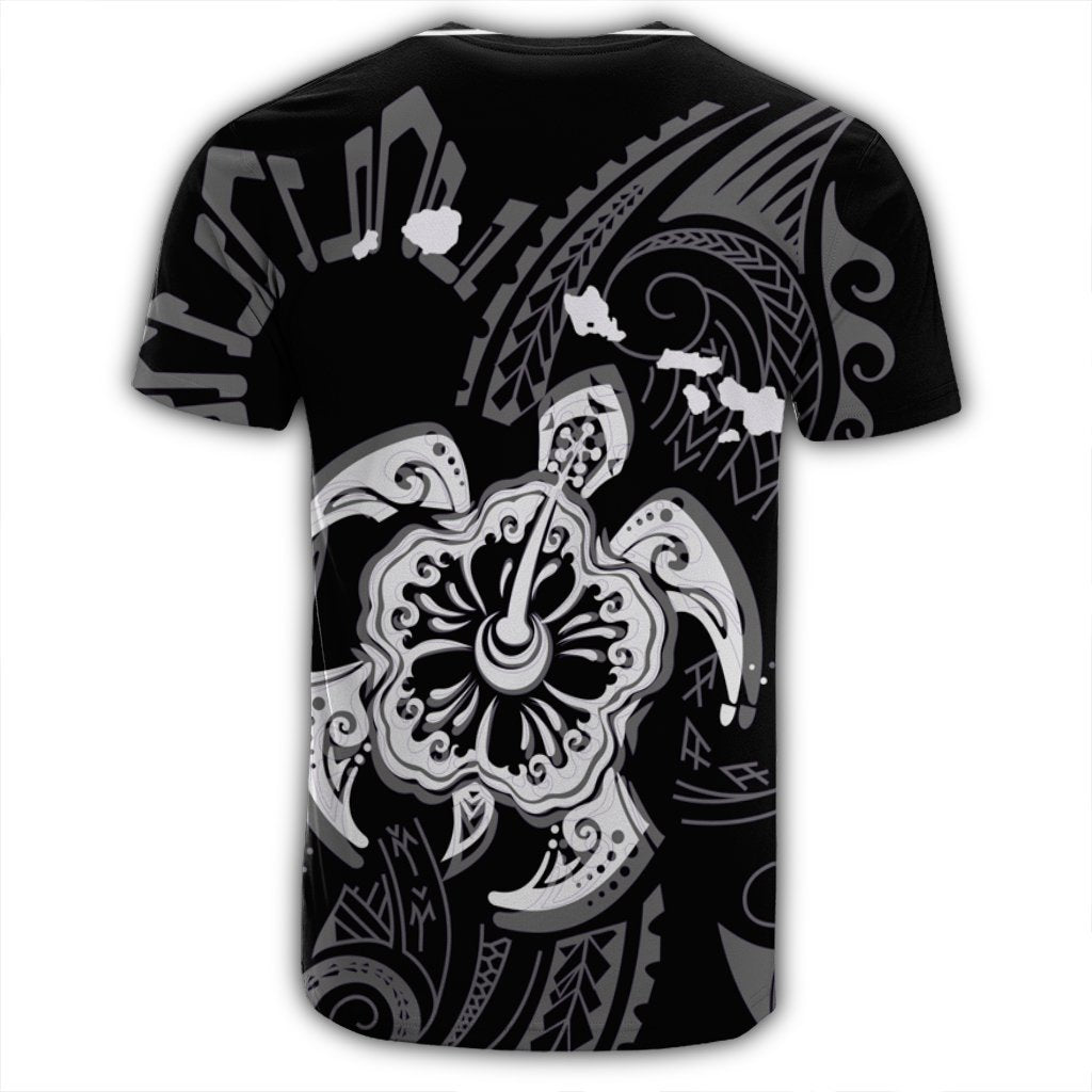 Hawaiian Map Kanaka Hibiscus Turtle White Polynesian T Shirt - Polynesian Pride