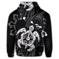 Hawaiian Map Kanaka Hibiscus Turtle White Polynesian Zip Hoodie - Polynesian Pride