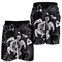 Hawaiian Map Kanaka Hibiscus Turtle White Polynesian Men's Shorts - AH - Polynesian Pride