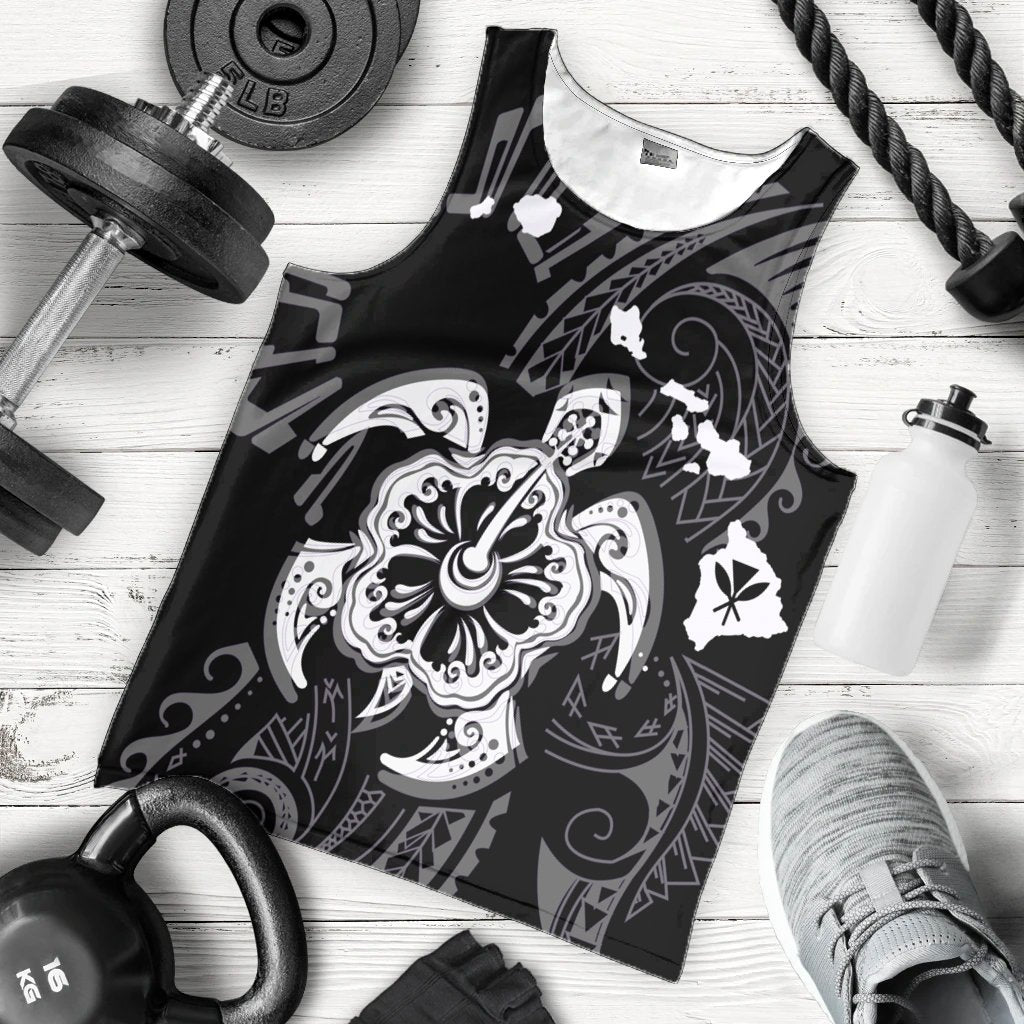 Hawaiian Map Kanaka Hibiscus Turtle White Polynesian Tank Top - AH - Polynesian Pride