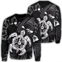 Hawaiian Map Kanaka Hibiscus Turtle White Polynesian Sweatshirt - AH Unisex Black - Polynesian Pride