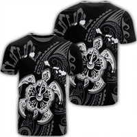 Hawaiian Map Kanaka Hibiscus Turtle White Polynesian T Shirt Unisex Black - Polynesian Pride