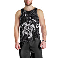 Hawaiian Map Kanaka Hibiscus Turtle White Polynesian Tank Top - AH Black - Polynesian Pride