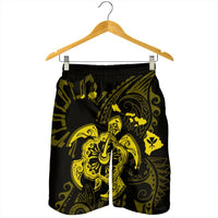 Hawaiian Map Kanaka Hibiscus Turtle Yellow Polynesian Men's Shorts - AH - Polynesian Pride