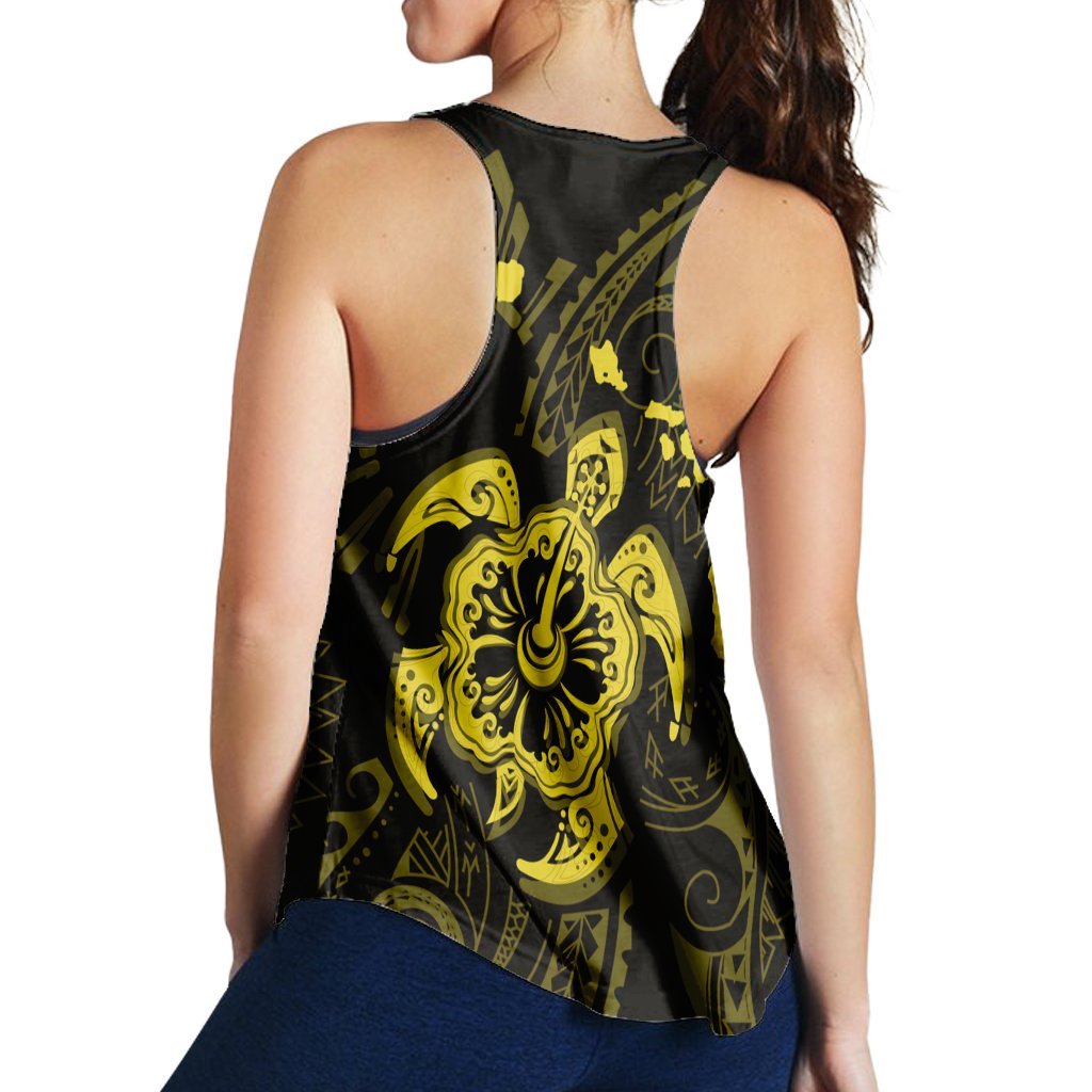 Hawaiian Map Kanaka Hibiscus Turtle Yellow Polynesian Racerback Tank - AH - Polynesian Pride