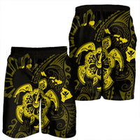 Hawaiian Map Kanaka Hibiscus Turtle Yellow Polynesian Men's Shorts - AH - Polynesian Pride